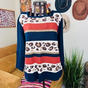 Alfred Dunner | leopard print and studded blouse | S